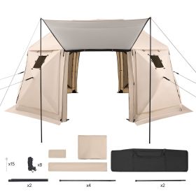 Pop up Gazebo Screen Tent, 15 x 15 ft, 13-Sided Spherical Camping Canopy Tent with Removable Top & Carry Bag, Quick-Set & Bite-Proof