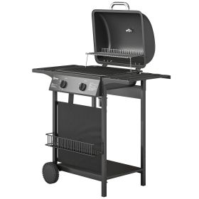 2 Burner Propane Gas Grill, 18000 BTU BBQ Grill with Wheels, Warming Rack, Shelf, Thermometer, Grease Cup, Black