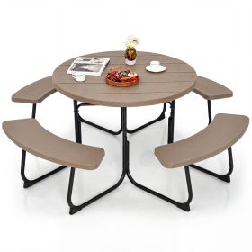 8-Person Outdoor Picnic Table and Bench Set with Umbrella Hole