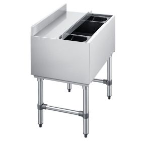 Commercial Ice Bin, 65.1 Qt Max Capacity, 24 x 19 x 33 Inch Stainless Steel Ice Chest with Sliding Lid and Bottle Holders