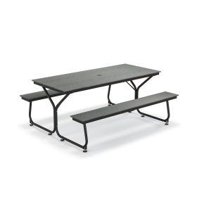 6 Feet Outdoor Picnic Table Bench Set for 6-8 People (Color: Gray+Black)
