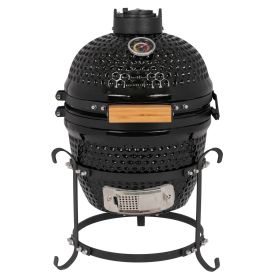 13in Round Ceramic Charcoal Grill Orange (Color: Black)